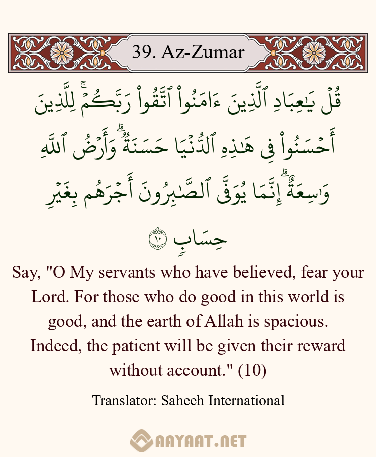 Az-Zumar 10 (Verse) - AAYAAT - Send scheduled Quranic content